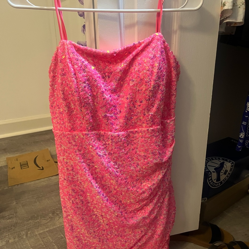 Elegant Pink Sequin Prom Dress